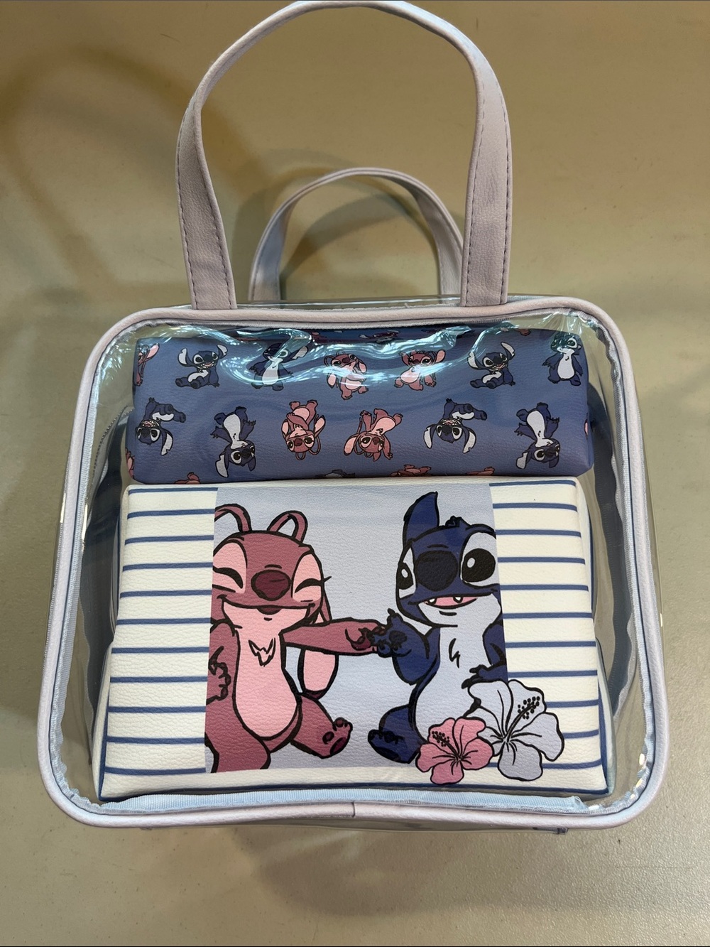 Primark Clear Kids Tote with Pink & Blue Character Panel